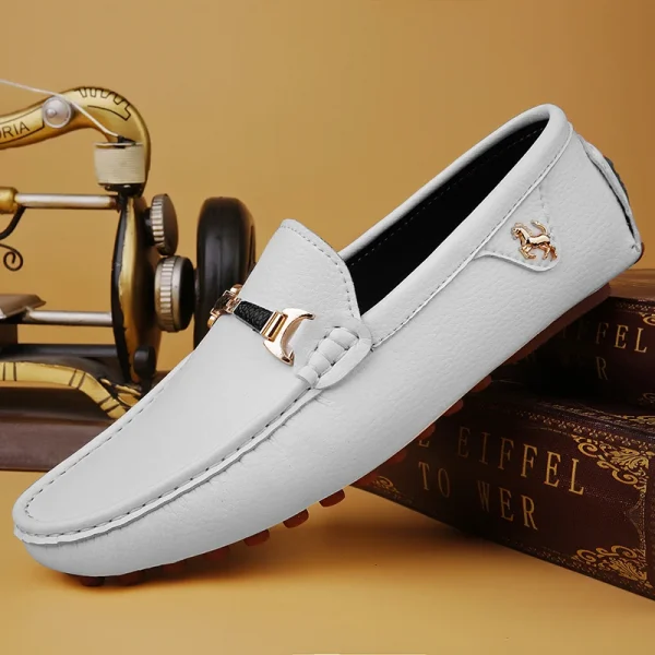 Giày lười nam da thật thủ công - màu trắng/đen, thiết kế slip-on, đế bệt - Hình ảnh 2