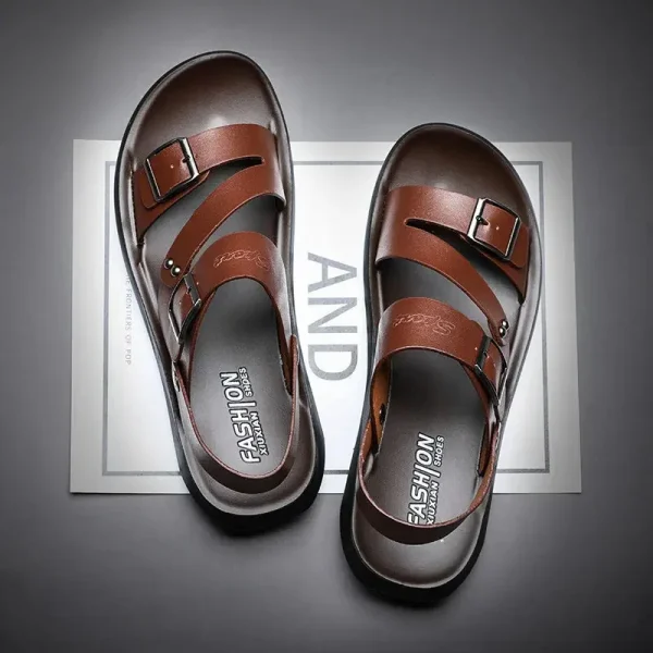 Sandal nam da PU màu trơn - hở mũi, thoải mái, thời trang, phù hợp đi biển & mùa hè - Hình ảnh 2