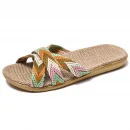 Dép sandal đế bệt unisex chất liệu vải lanh nhẹ, chống trượt, phù hợp đi biển, trong nhà & ngoài trời mùa hè