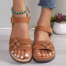 Giày sandal đế xuồng nữ Lucyever - quai cổ chân, họa tiết hoa vintage, đế mềm chống trượt, phù hợp đi chơi mùa hè