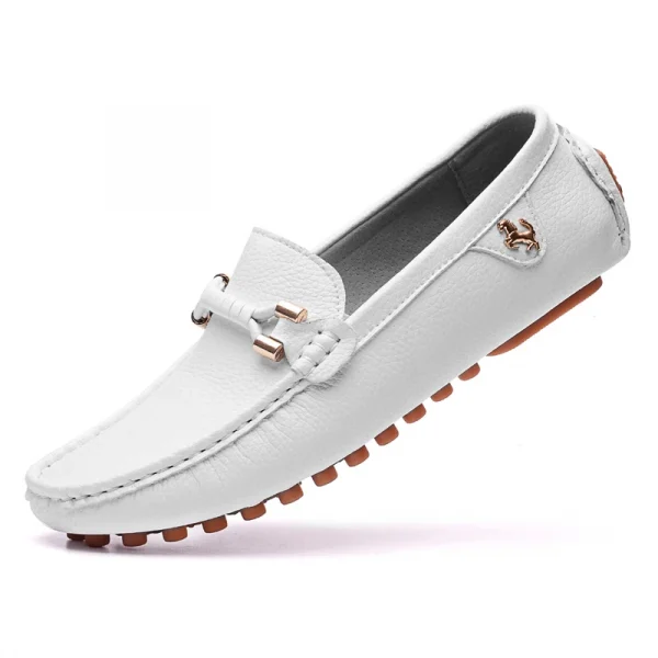 Giày lười nam da thật thủ công - màu trắng/đen, thiết kế slip-on, đế bệt - Hình ảnh 11