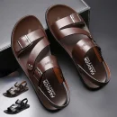 Sandal nam da PU màu trơn - hở mũi, thoải mái, thời trang, phù hợp đi biển & mùa hè