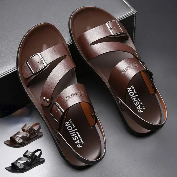 Sandal nam da PU màu trơn - hở mũi, thoải mái, thời trang, phù hợp đi biển & mùa hè