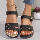 Giày sandal đế xuồng nữ Lucyever - quai cổ chân, họa tiết hoa vintage, đế mềm chống trượt, phù hợp đi chơi mùa hè