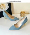Giày Cao Gót 8cm Nữ - Mũi Nhọn, Gót Nhọn, Denim Thời Trang, Trang Trí Tua Rua, Phù Hợp Đi Làm & Dự Tiệc Cưới