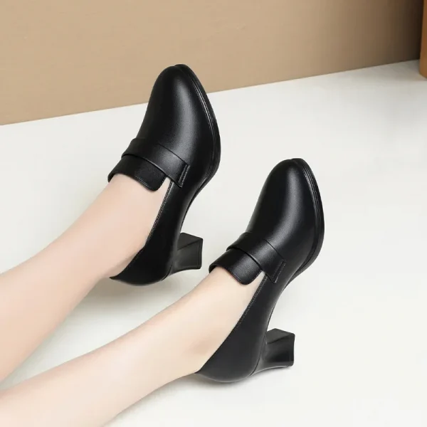 Giày da mềm gót vuông 5cm/7cm - miệng sâu, thoải mái, phù hợp công sở - Ảnh 4