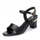 Giày sandal cao gót nữ 7cm - gót vuông, màu đen/trắng, thanh lịch, size lớn đến 42, phù hợp dự tiệc mùa hè 2025