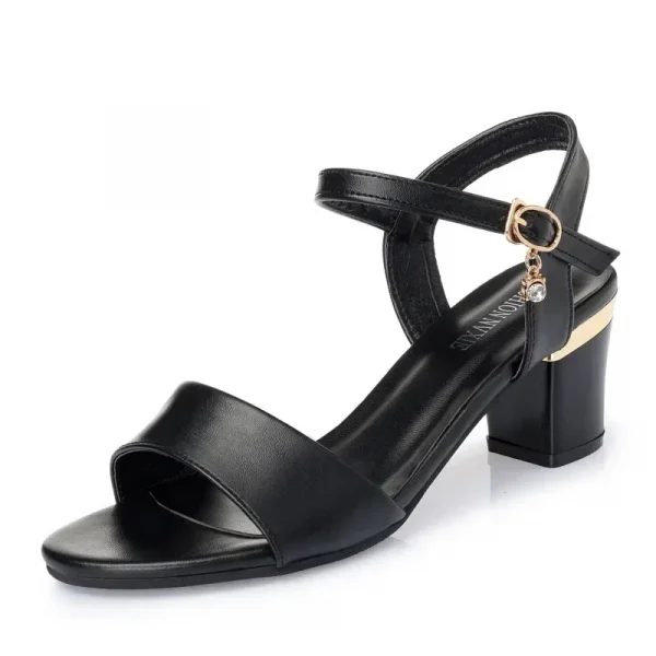 Giày sandal cao gót nữ 7cm - gót vuông, màu đen/trắng, thanh lịch, size lớn đến 42, phù hợp dự tiệc mùa hè 2025 - Hình ảnh 3