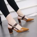 Giày cao gót nữ nhẹ - hở mũi, màu vàng/đen, thoải mái, phù hợp đi biển & ở nhà (xuân hè)