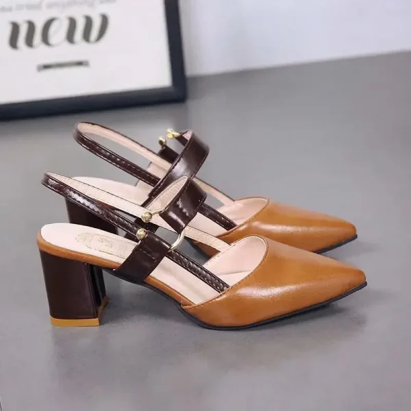 Giày sandal nữ da thật - gót vuông trung, sang trọng, thời trang, phù hợp dạo phố & dự tiệc - Ảnh 4