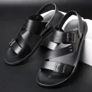 Sandal nam da PU màu trơn - hở mũi, thoải mái, thời trang, phù hợp đi biển & mùa hè