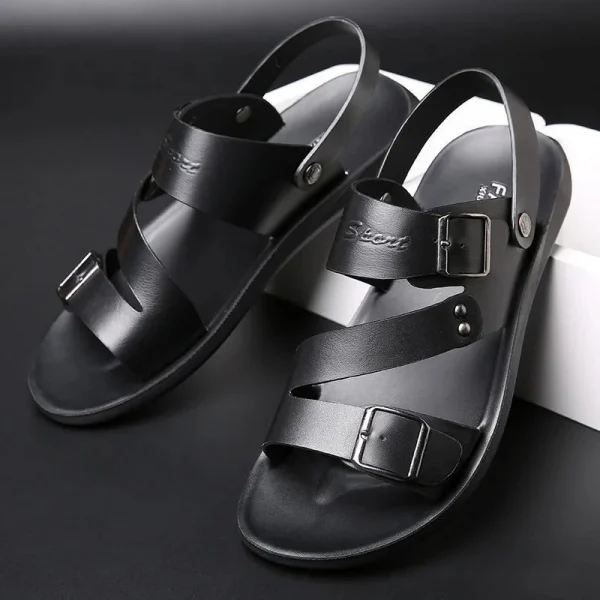 Sandal nam da PU màu trơn - hở mũi, thoải mái, thời trang, phù hợp đi biển & mùa hè - Hình ảnh 4