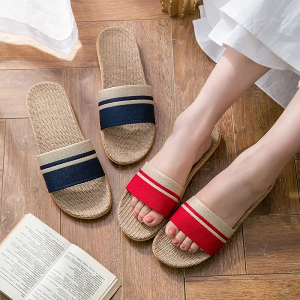 Dép sandal đế bệt unisex chất liệu vải lanh nhẹ, chống trượt, phù hợp đi biển, trong nhà & ngoài trời mùa hè