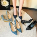Giày Cao Gót 8cm Nữ - Mũi Nhọn, Gót Nhọn, Denim Thời Trang, Trang Trí Tua Rua, Phù Hợp Đi Làm & Dự Tiệc Cưới