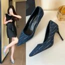 Giày Cao Gót 8cm Nữ - Mũi Nhọn, Gót Nhọn, Denim Thời Trang, Trang Trí Tua Rua, Phù Hợp Đi Làm & Dự Tiệc Cưới