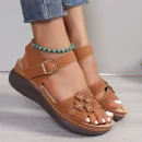Giày sandal đế xuồng nữ Lucyever - quai cổ chân, họa tiết hoa vintage, đế mềm chống trượt, phù hợp đi chơi mùa hè