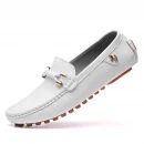 Giày lười nam da thật thủ công - màu trắng/đen, thiết kế slip-on, đế bệt