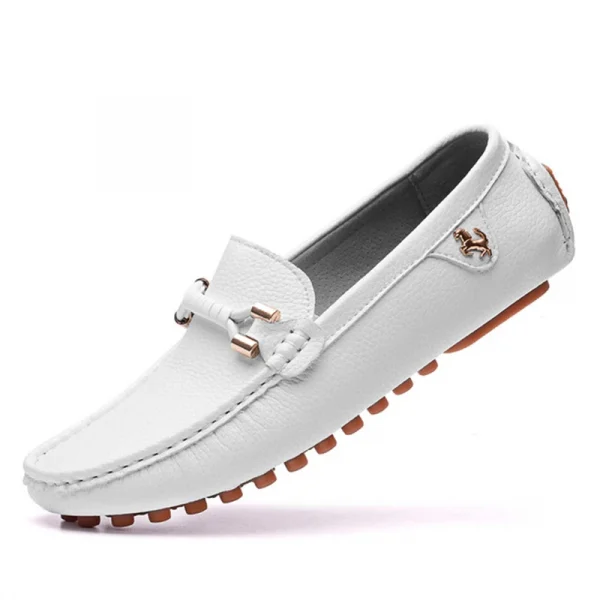 Giày lười nam da thật thủ công - màu trắng/đen, thiết kế slip-on, đế bệt - Hình ảnh 5