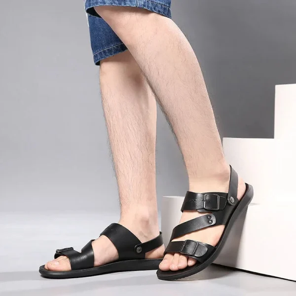 Sandal nam da PU màu trơn - hở mũi, thoải mái, thời trang, phù hợp đi biển & mùa hè - Hình ảnh 6