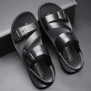 Sandal nam da PU màu trơn - hở mũi, thoải mái, thời trang, phù hợp đi biển & mùa hè