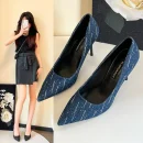Giày Cao Gót 8cm Nữ - Mũi Nhọn, Gót Nhọn, Denim Thời Trang, Trang Trí Tua Rua, Phù Hợp Đi Làm & Dự Tiệc Cưới