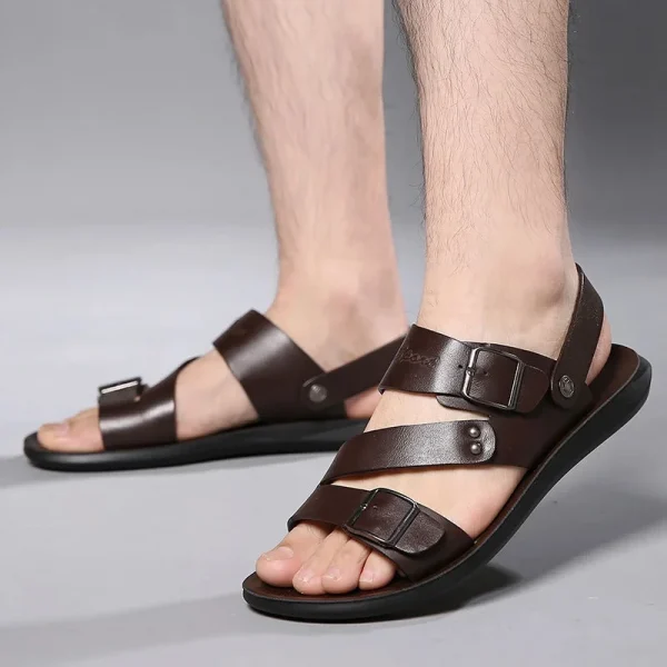 Sandal nam da PU màu trơn - hở mũi, thoải mái, thời trang, phù hợp đi biển & mùa hè - Hình ảnh 5